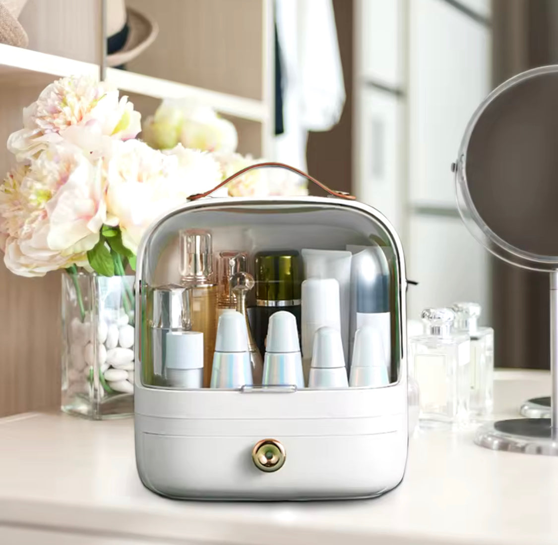 Luxury Makeup Organizer Case, Waterproof Cosmetic Storage Box With Drawer, Desktop Perfume Organizer, Luxury Makeup Organizer Case, Waterproof Cosmetic Storage Box With Drawer, Desktop Perfume Organizer,